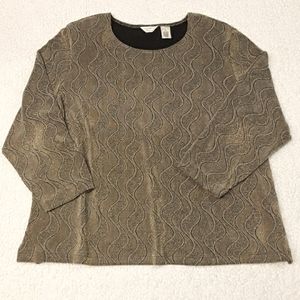 Laura Ashley Woman Pullover Top 3X Shoulder Pads 3/4 Sleeve Gold Black Sparkle